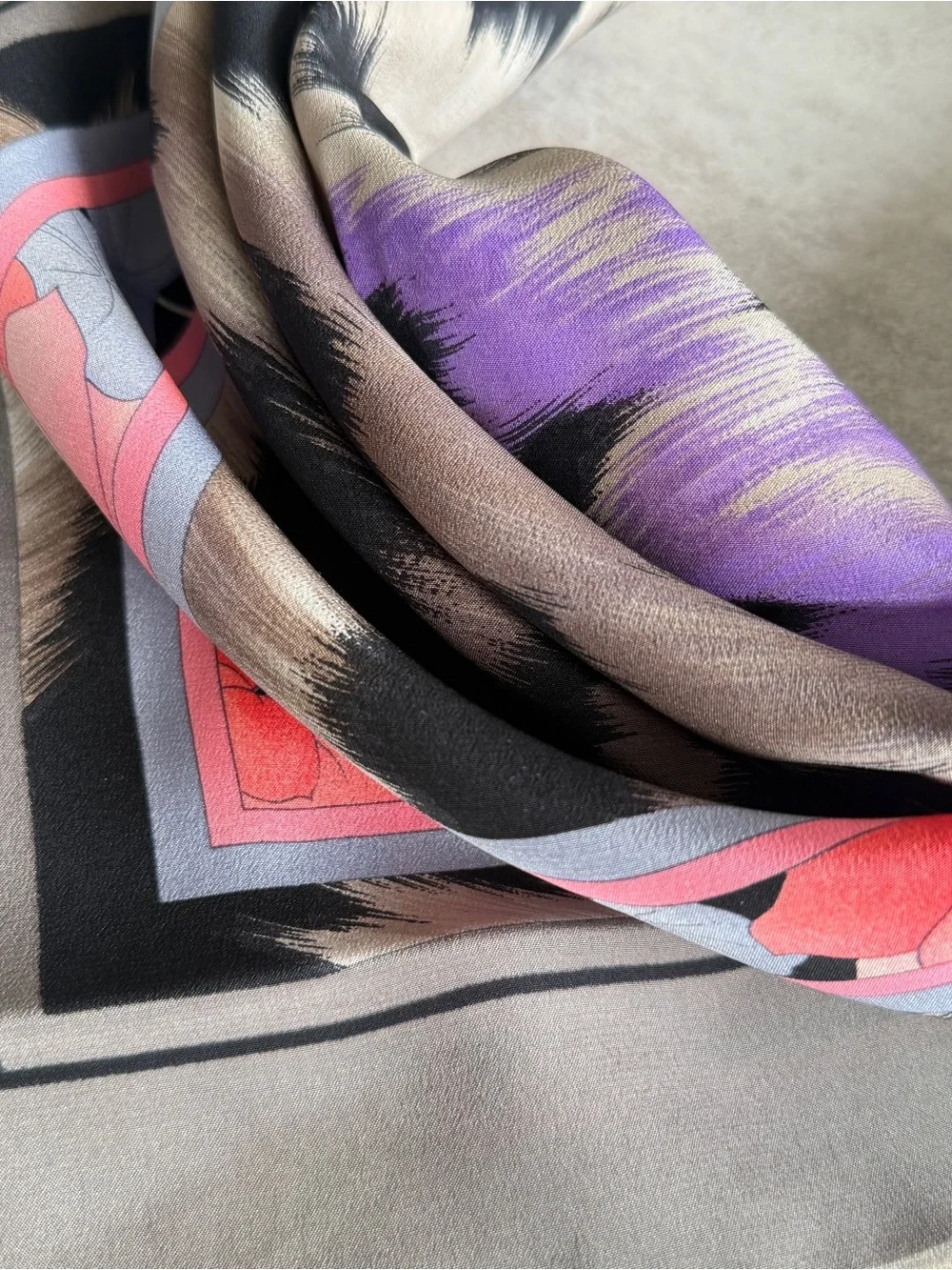 Leonard vintage silk scarf -Print Faux Fur Scarf with Purple Accent - Silk